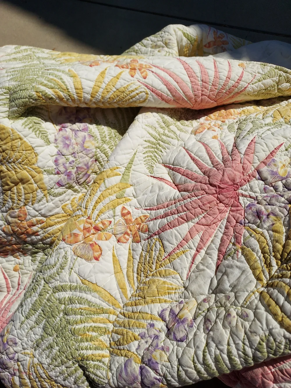 VTG Liz Claiborne BON AIRE Tropical Botanical Floral Quilt King/Queen 92x100